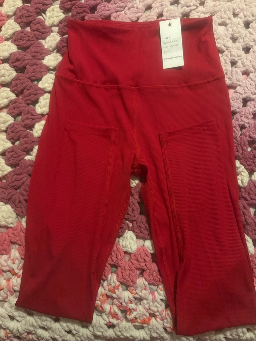 NWT High-Waisted Red Ribbed Leggings